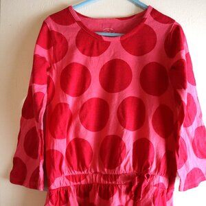 Girls Retro Pink Big Polka Dot Drop Waist Long Sleeve Dress Faded Glory XS 4-5